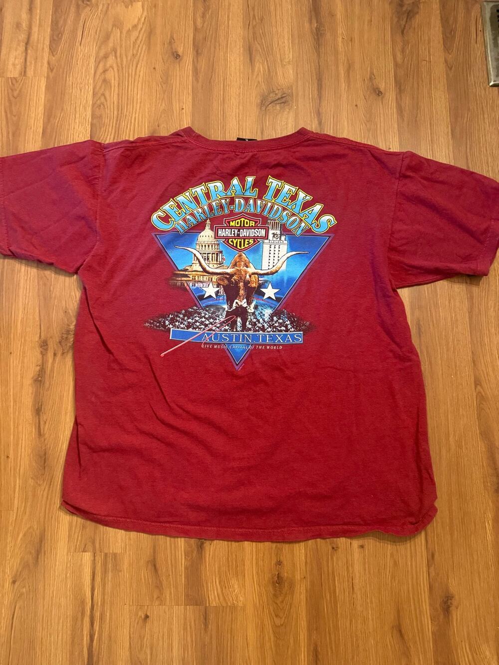 Vintage Harley Davidson Austin Texas Longhorn Graphic T-Shirt Maroon Size XL